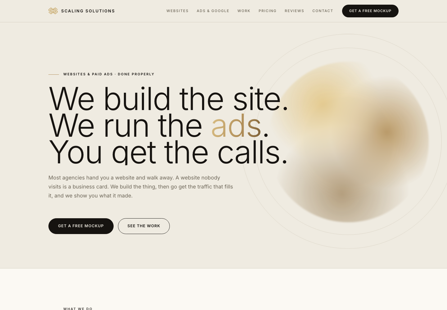 New Scaling Solutions homepage, cream editorial design