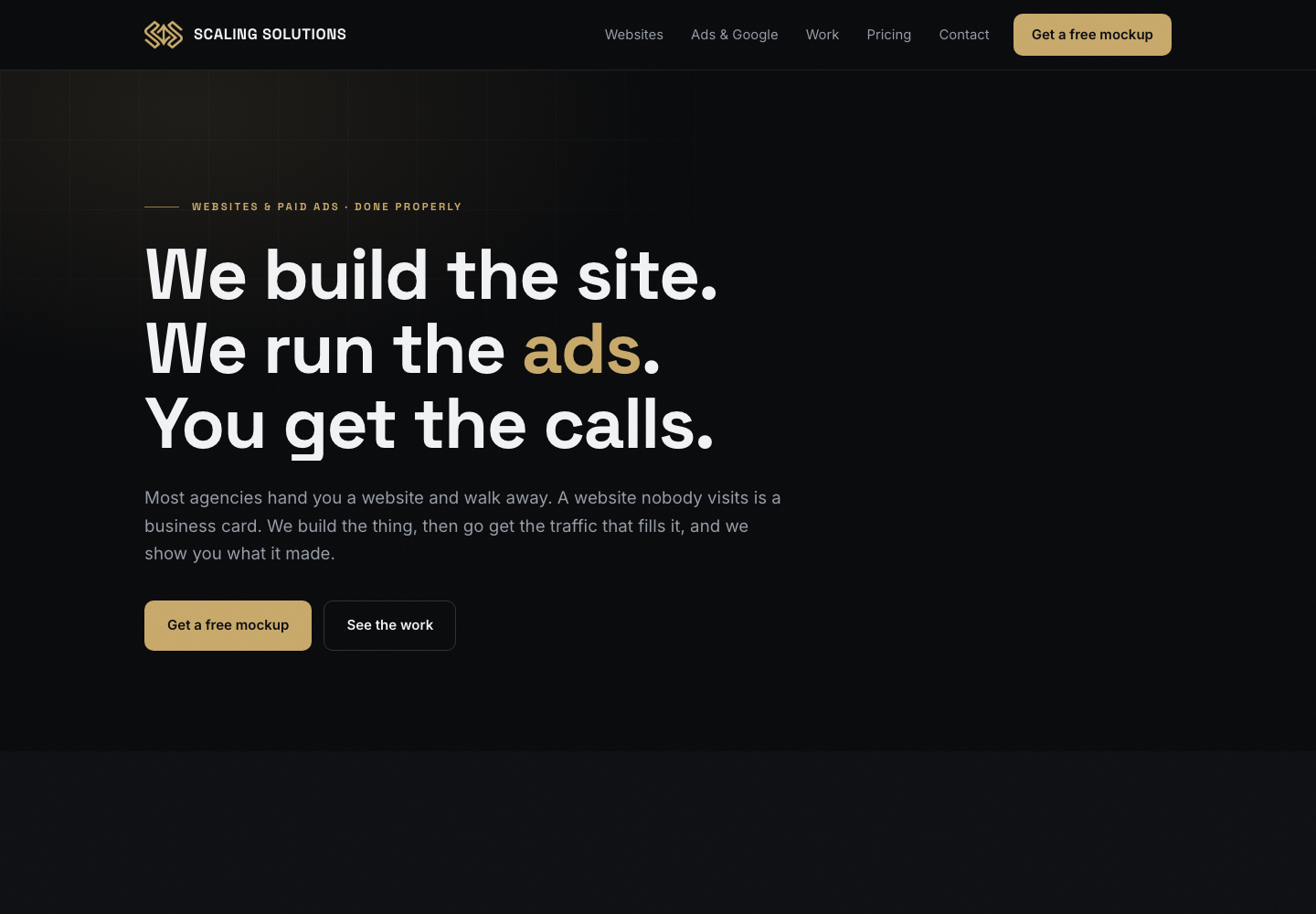 Old Scaling Solutions homepage, dark design