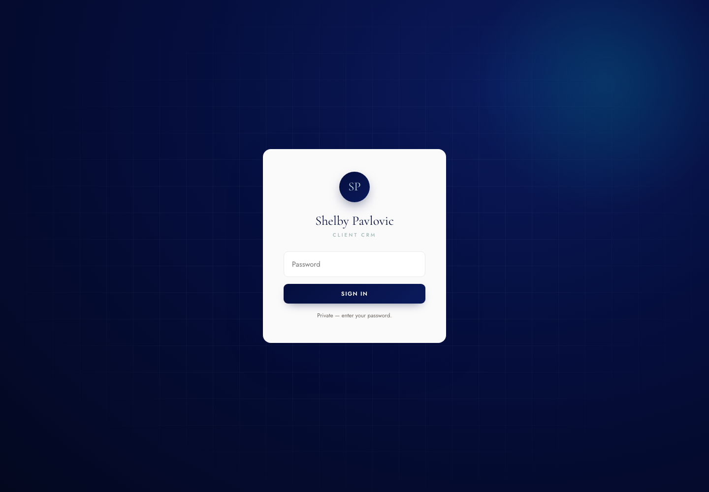 Shelby Pavlovic custom CRM sign-in